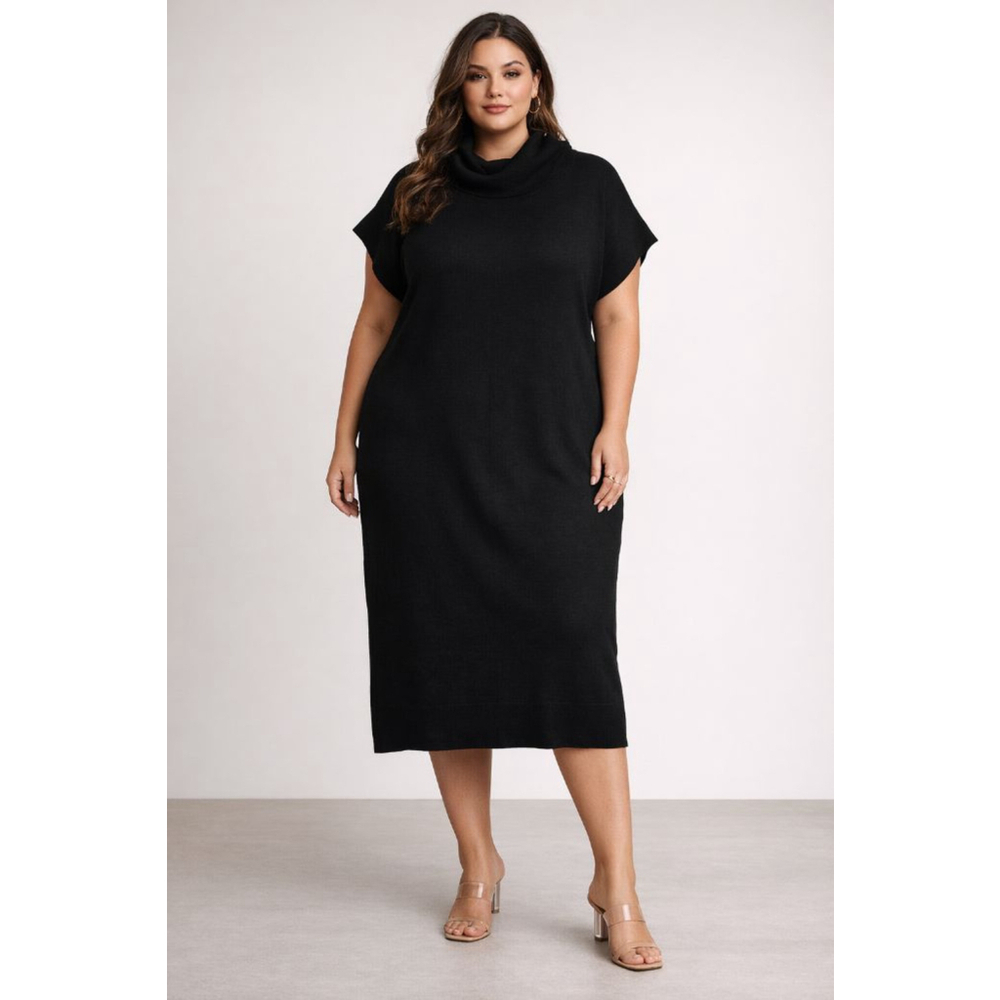 Signature by Robbie Bee Black Cowl Neck Midi Dress XL